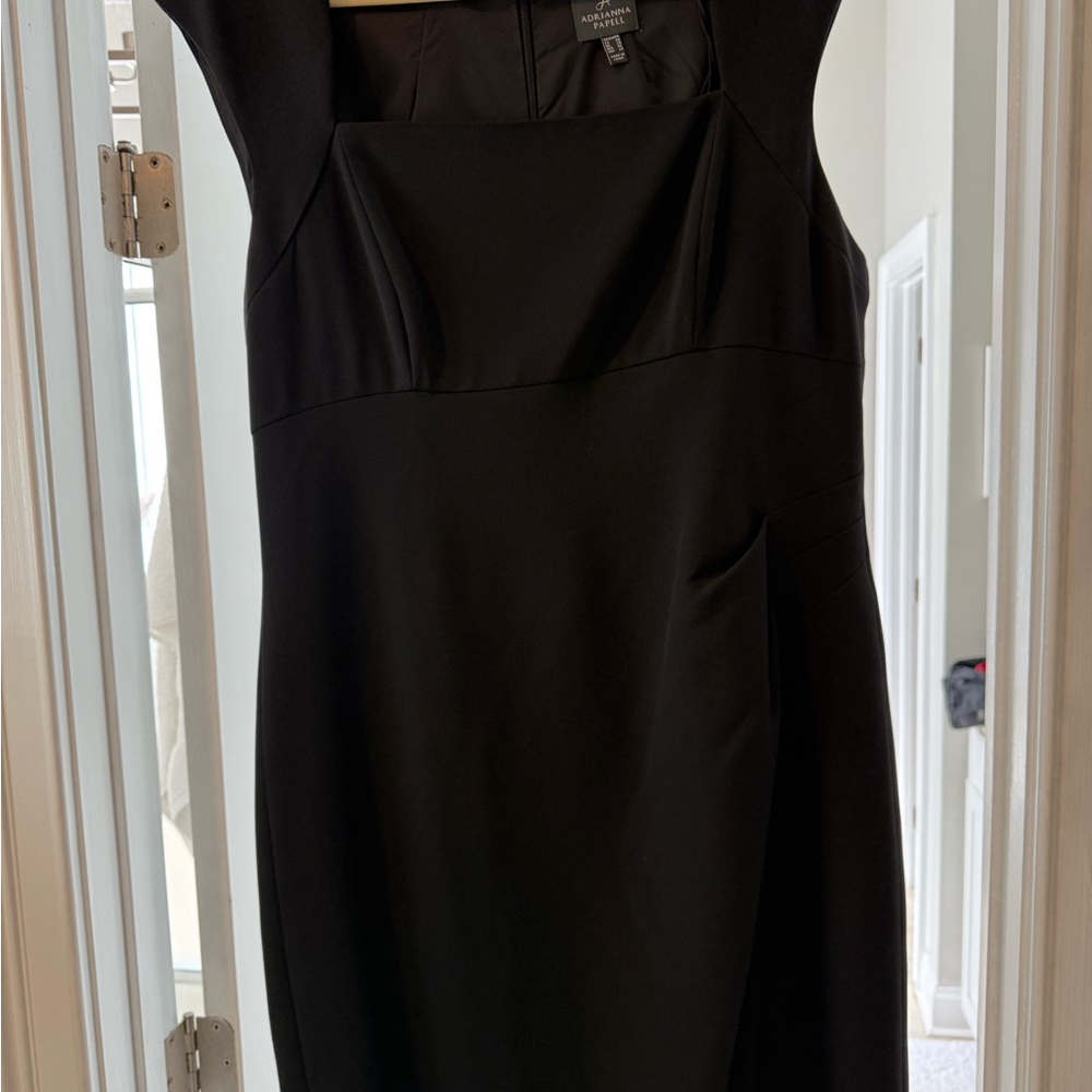 Adrianna Papell Black Sheath Dress Square Neck Sleeveless